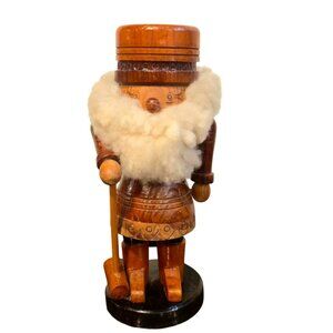 Vintage German Nutcracker Erzgebirge Wood Santa Christmas Figure 1970s folk Art